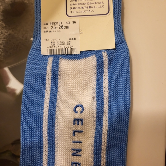 CELINE Men’s Blue & White Athletic Crew Socks - Picture 3 of 5
